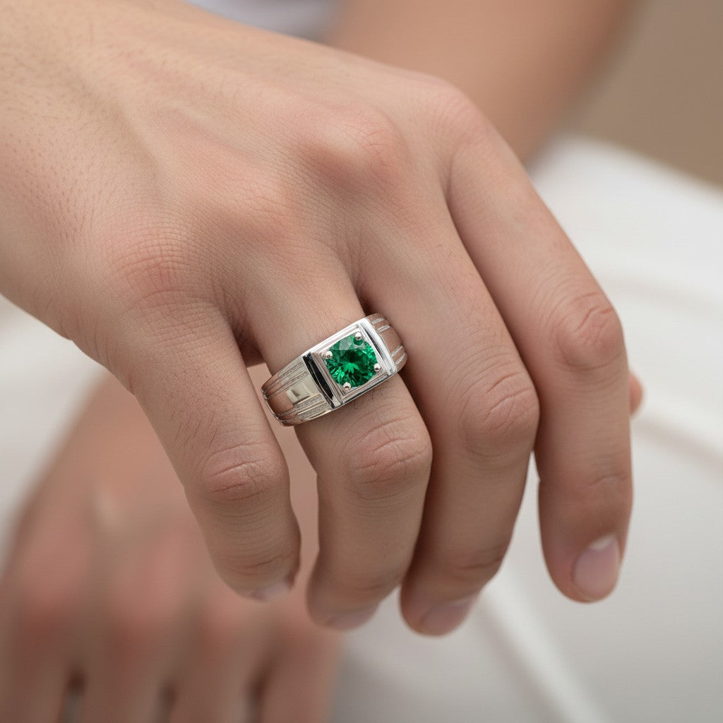 Anillo Sello Circón Esmeralda