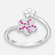 Anillo Ajustable Flores Circones Fucsia 18