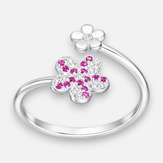 Anillo Ajustable Flores Circones Fucsia 18