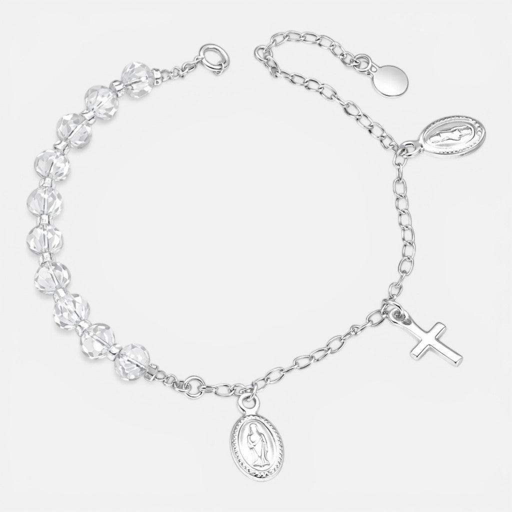 Pulsera Virgen de Guadalupe Cruz Cristales Tornasol