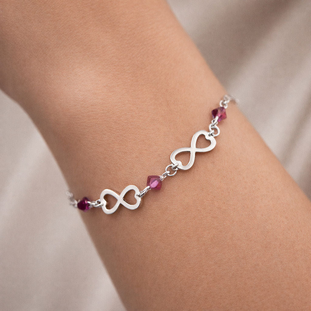 Pulsera Infinitos Corazón Cristales Hecho con Swarovski® Fucsia
