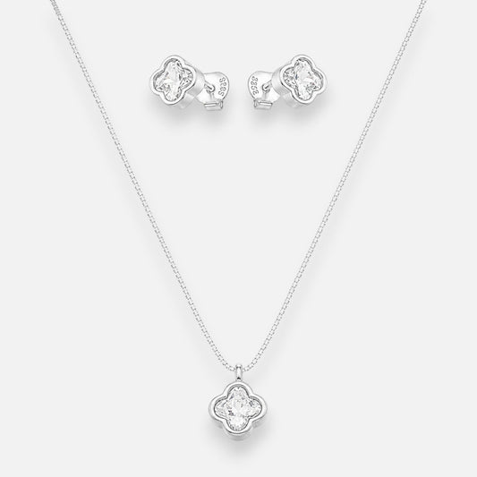 Set Collar y Aros Trébol de la Suerte Circón