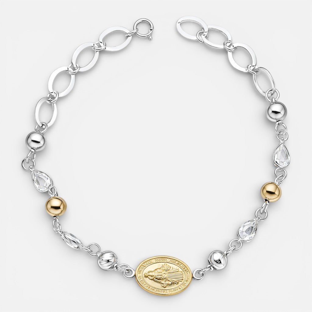 Pulsera Esferas Facetada Virgen de los Rayos Milagrosa en oro