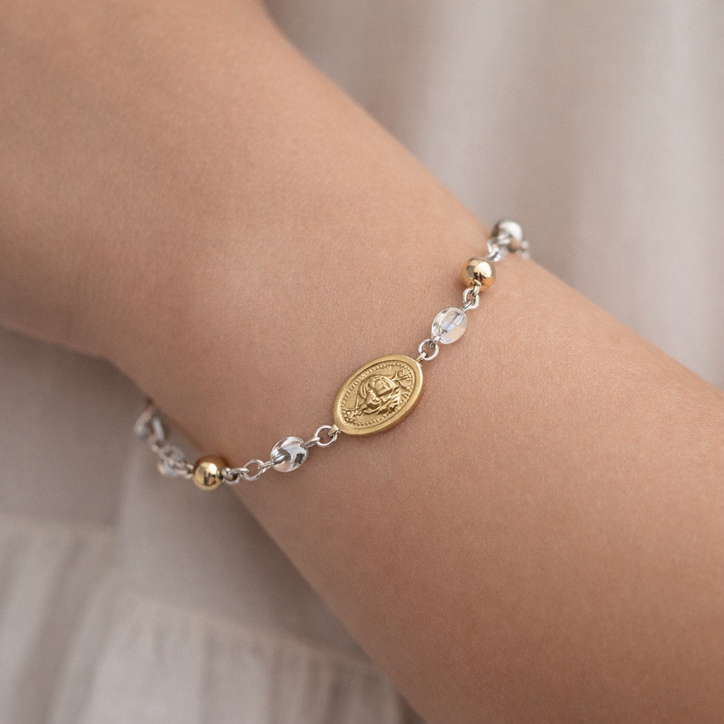 Pulsera Esferas Facetada Virgen de los Rayos Milagrosa en oro
