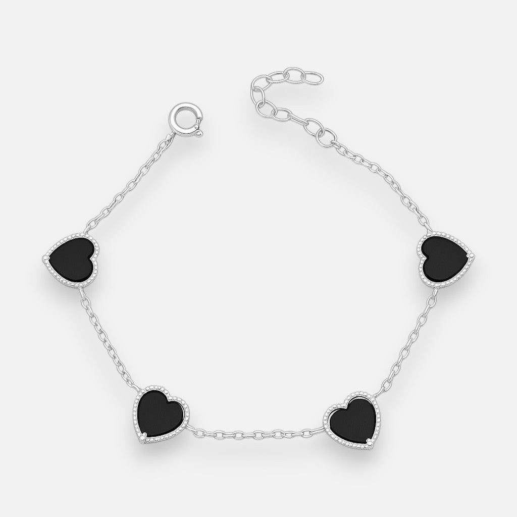 Pulsera Corazones Ónix