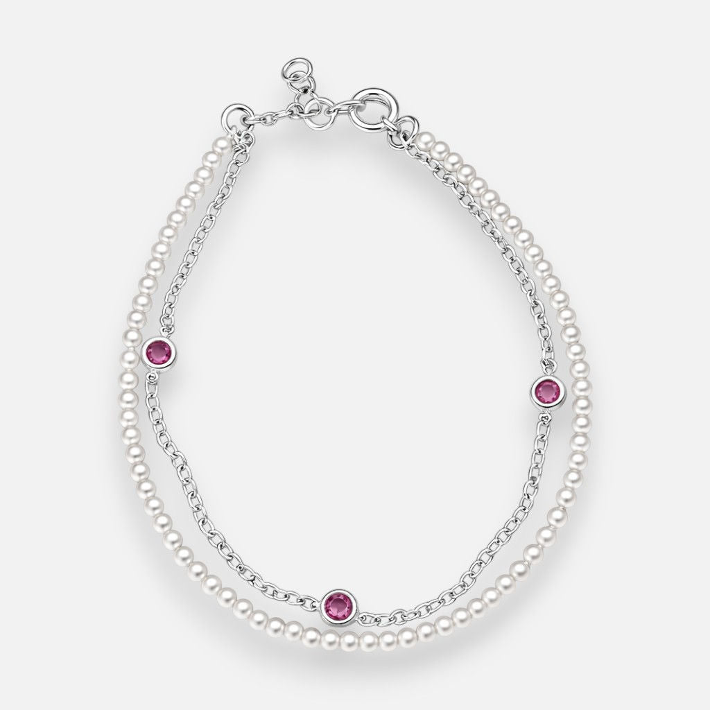 Pulsera Doble Perlas Circones Fucsia