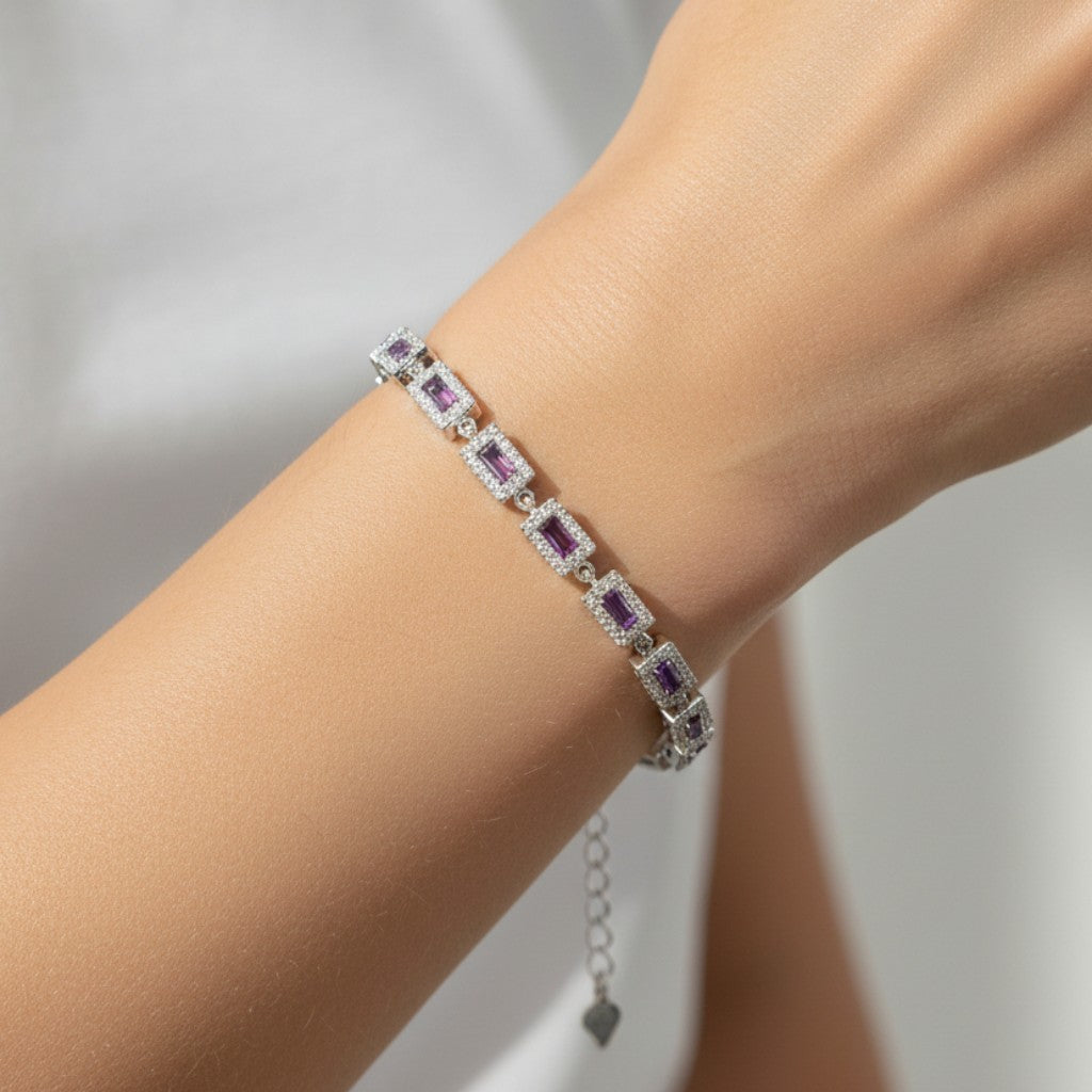 Pulsera Rectangular Circones Baguette Violeta