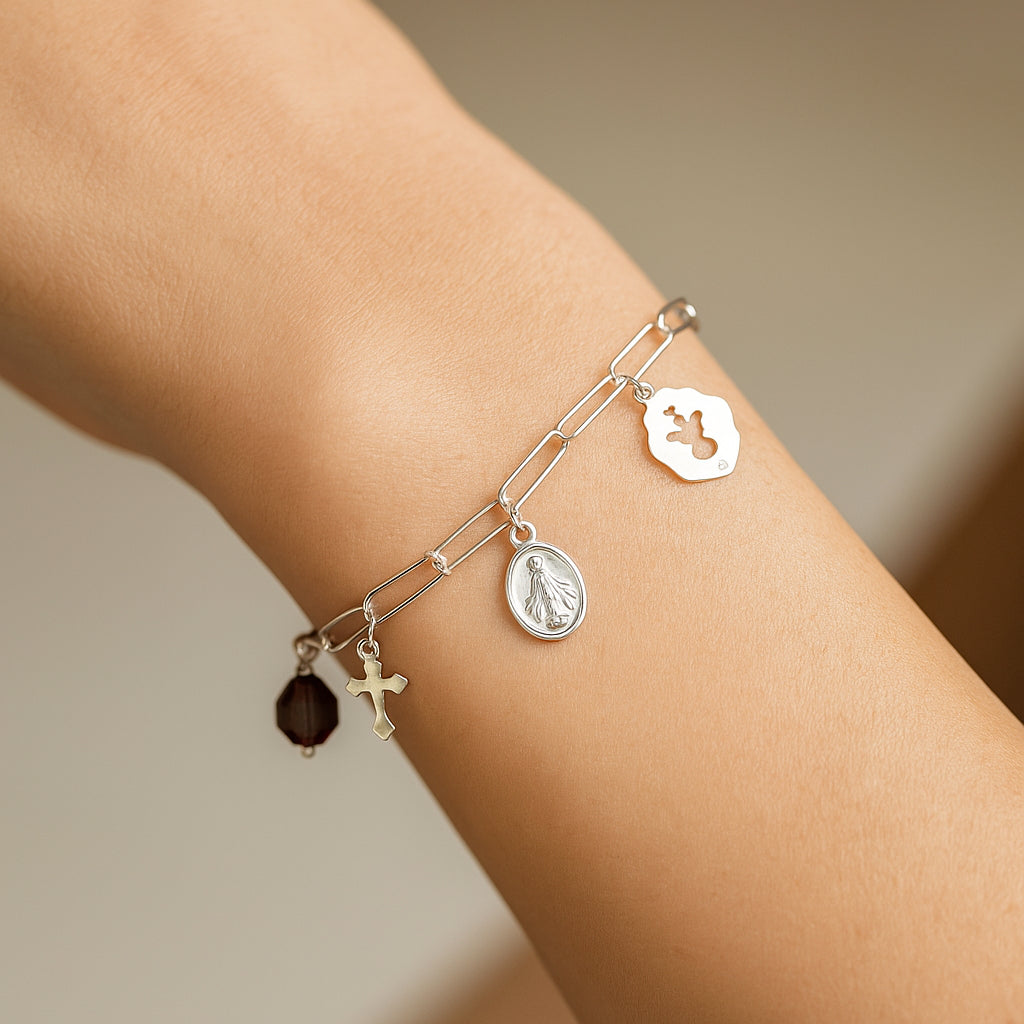 Pulsera Virgen de los Rayos Milagrosa Cristal Hecho con Swarovski® Morado