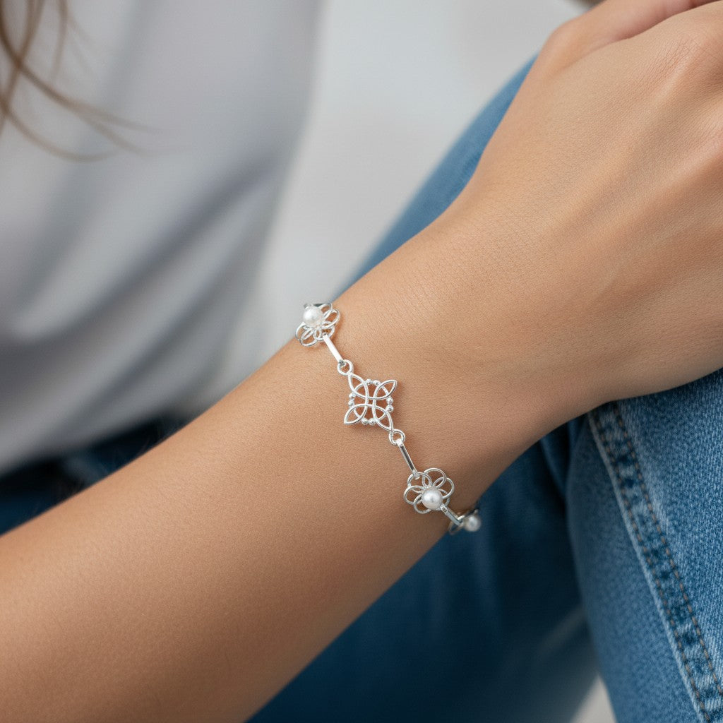 Pulsera Nudo de Brujas Flores Óvalos