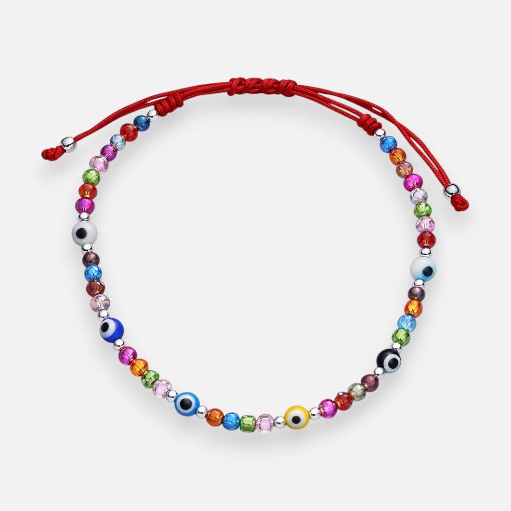 Pulsera Hilo Rojo Ajustable Cristales Ojo Turco Multicolor