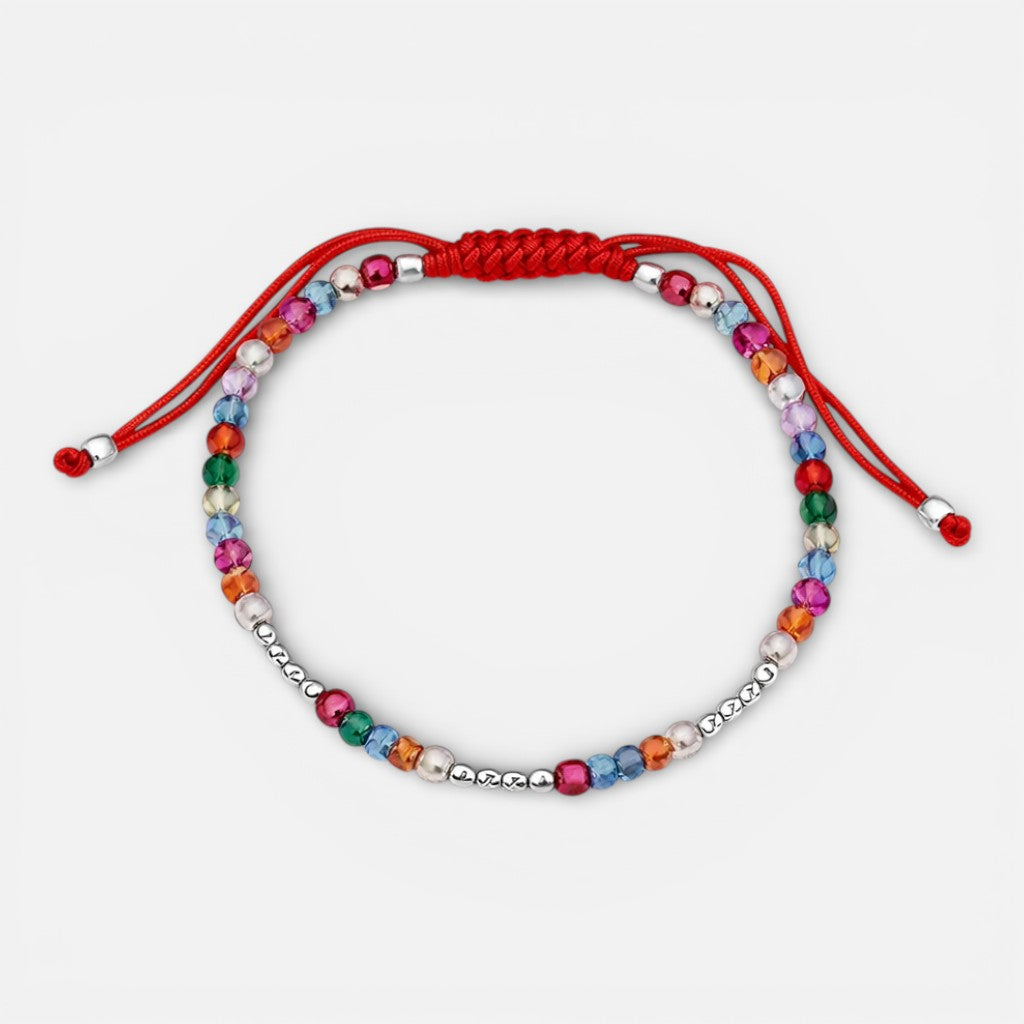 Pulsera Hilo Rojo Ajustable Cristales Multicolor
