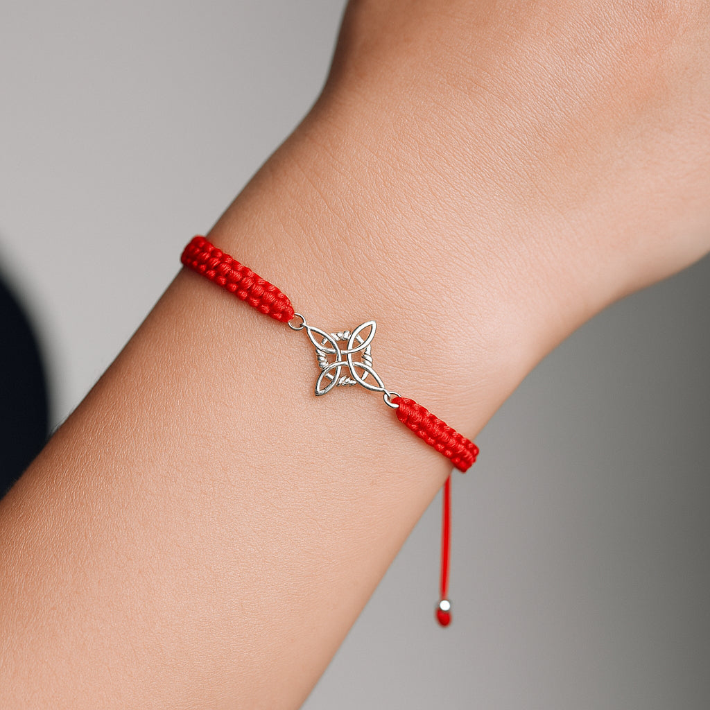 Pulsera Hilo Rojo Ajustable Nudo de Brujas