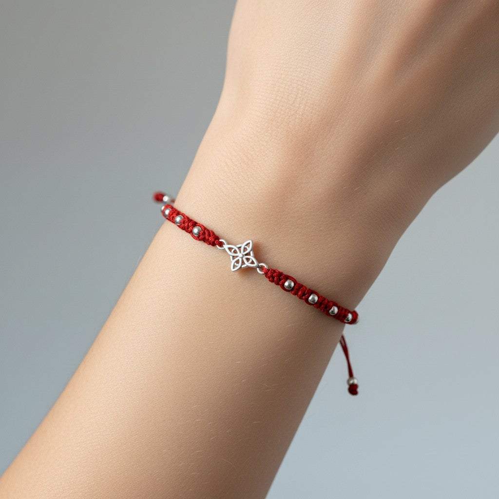 Pulsera Hilo Rojo Ajustable Nudo de Brujas
