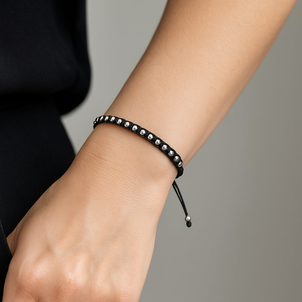 Pulsera Hilo Negro Ajustable Esferas