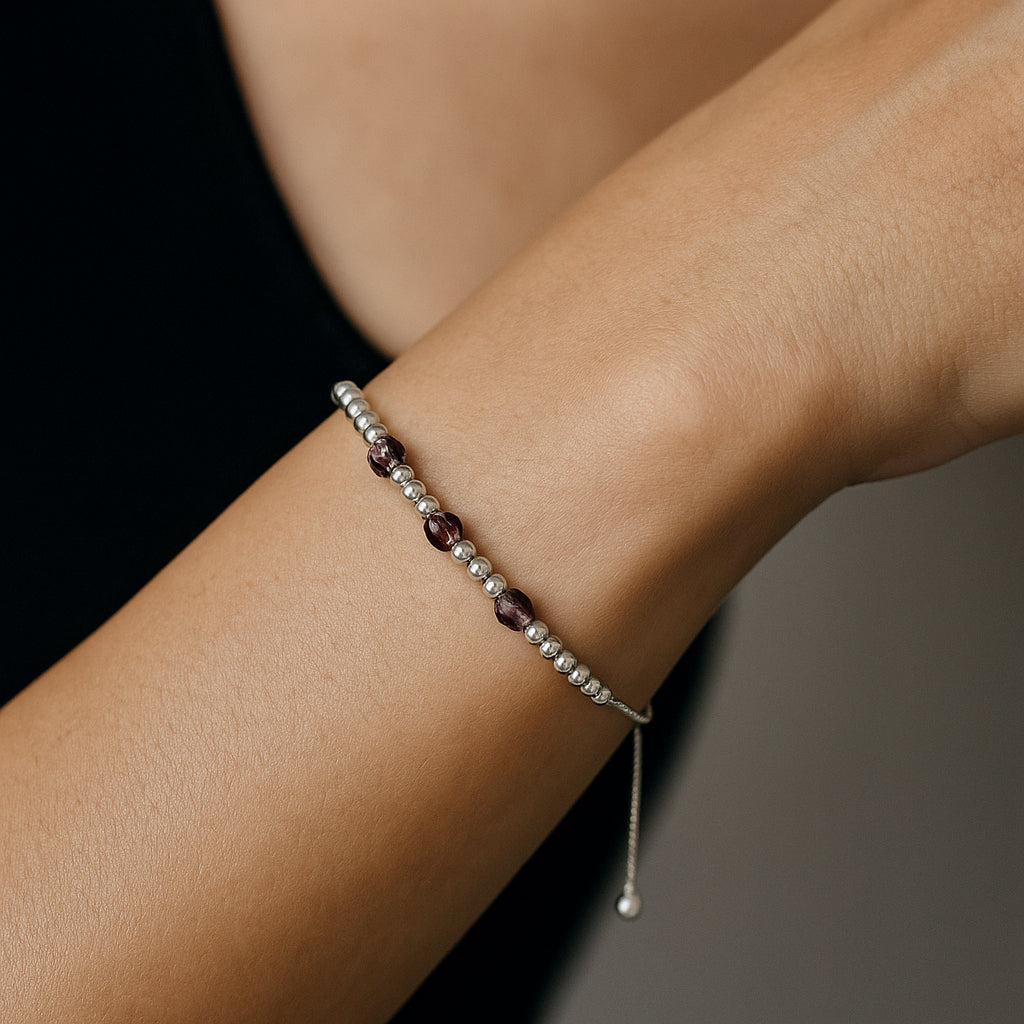 Pulsera Ajustable Esferas Cristales Hecho con Swarovski® Morado