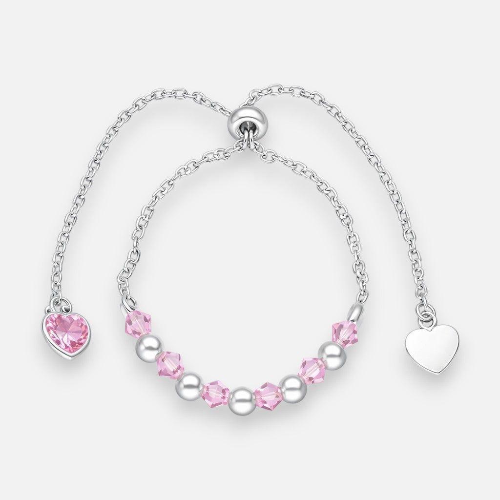 Pulsera Ajustable Esferas Cristales Corazón Circón Rosa Francia