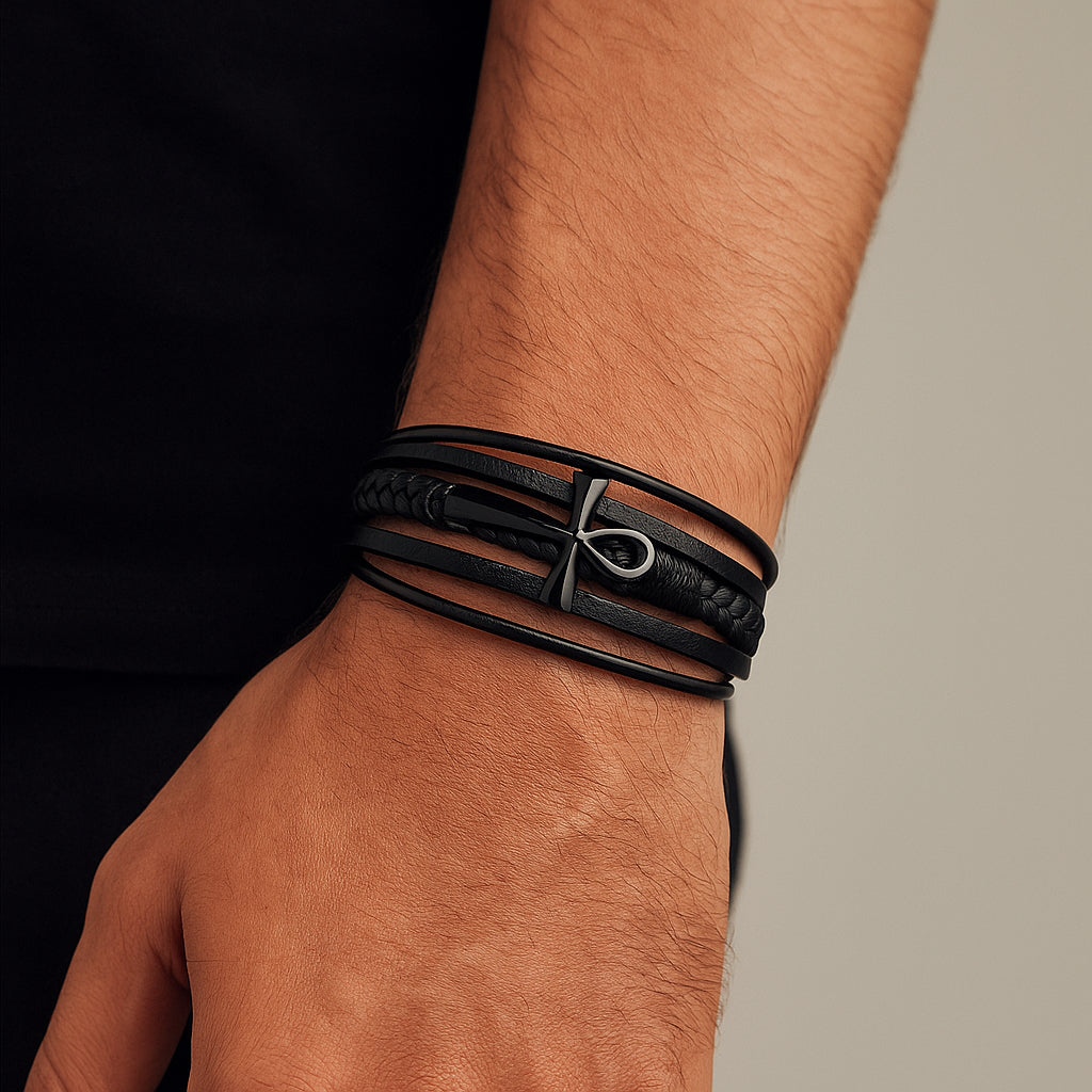 Pulsera Acero Quirúrgico Trenzada Cruz Egipcia