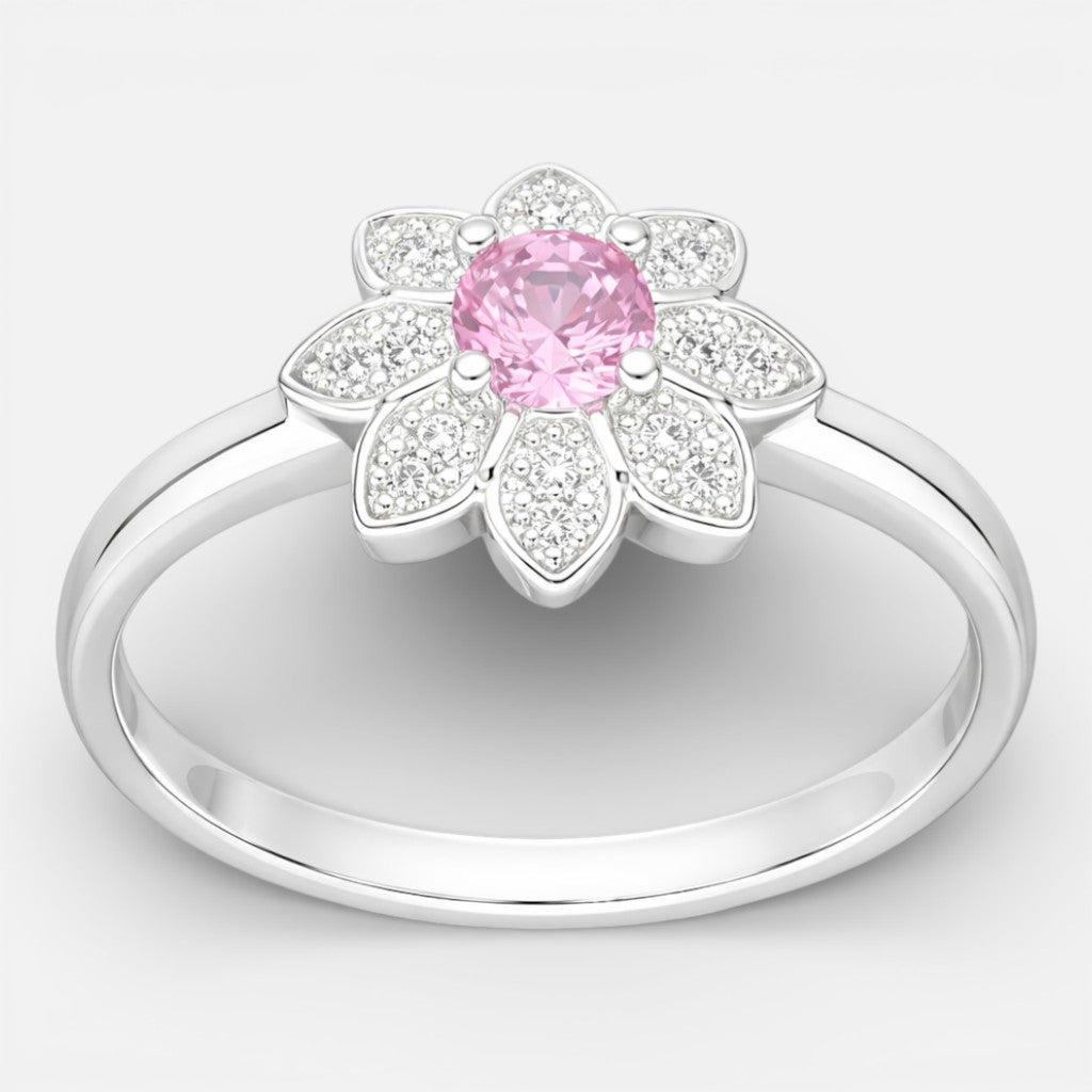 Anillo Flor Circón Rosa Francia