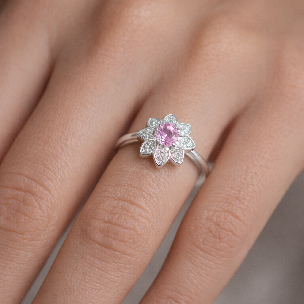 Anillo Flor Circón Rosa Francia