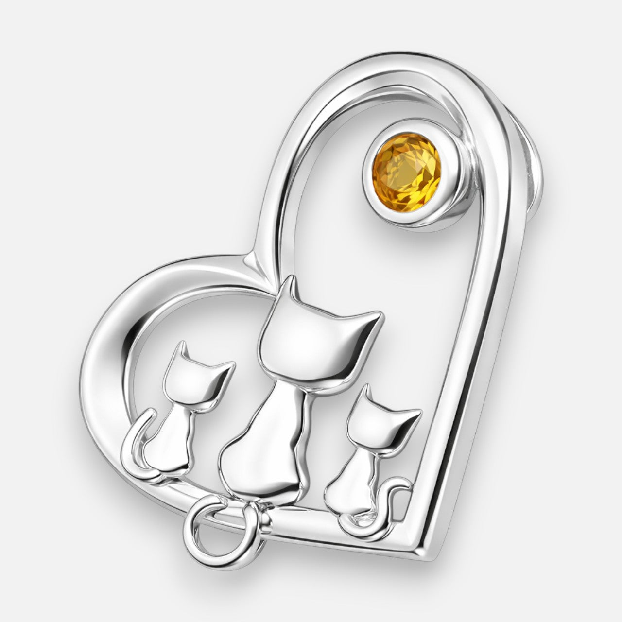 Colgante Corazón Mamá Gatitos Circón Ámbar
