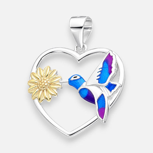 Colgante Corazón Girasol Colibrí Esmaltado