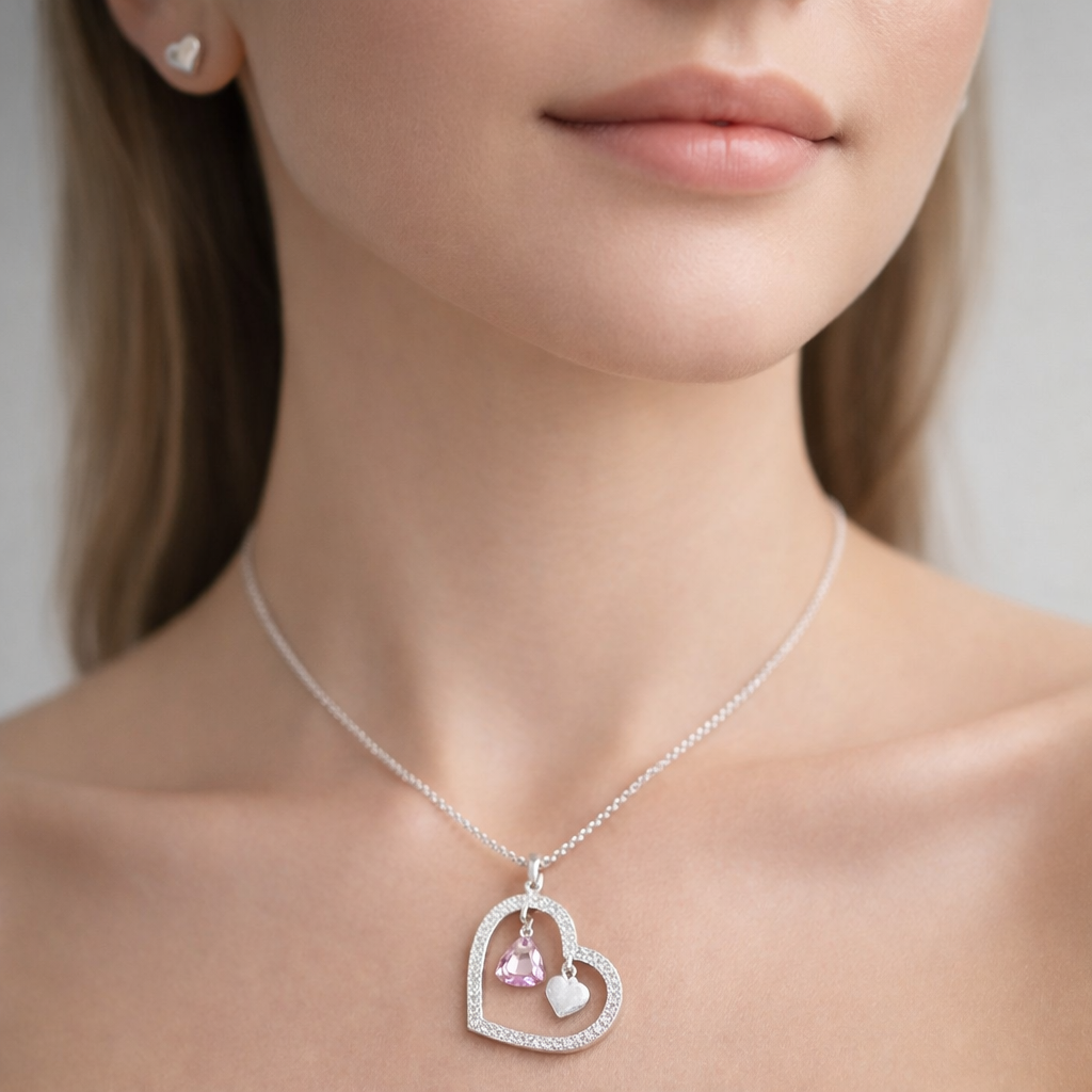 Colgante Corazones Circón Rosa Francia