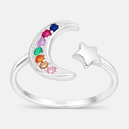 Anillo Ajustable Media Luna Estrella Circones Multicolor