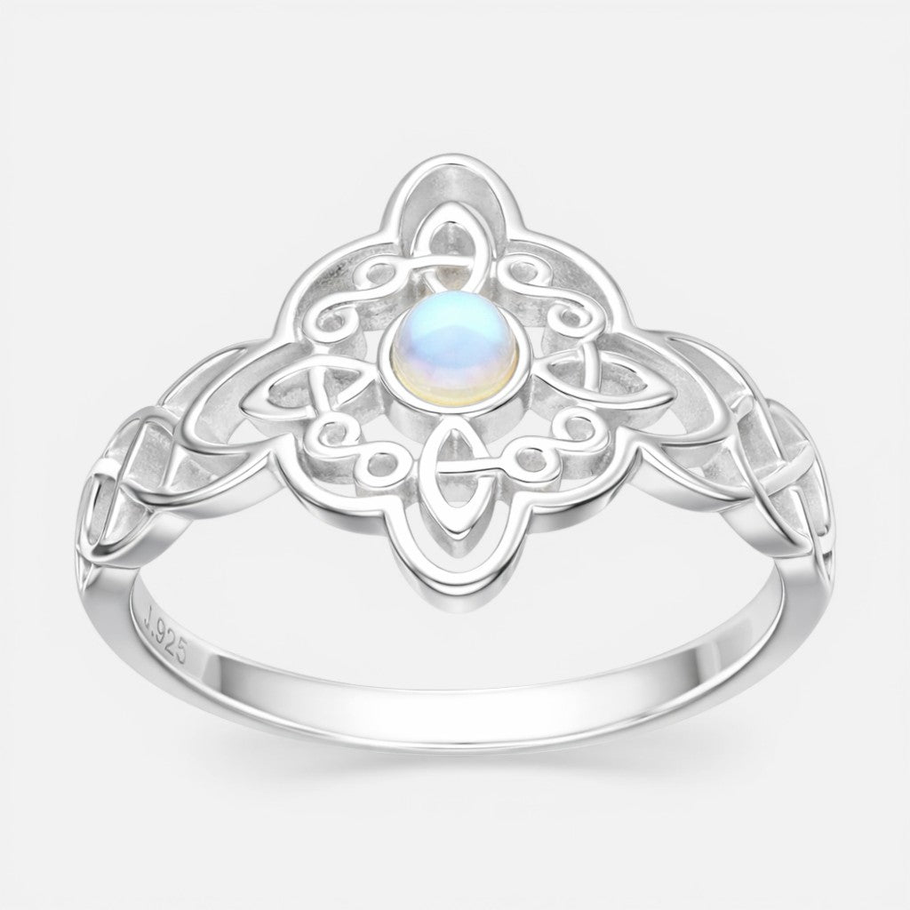 Anillo Nudo de Brujas Celta Piedra Luna