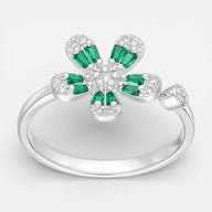 Anillo Ajustable Flor Circones Baguette Esmeralda 14