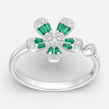 Anillo Ajustable Flor Circones Baguette Esmeralda 14