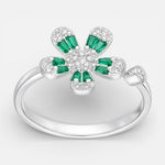 Anillo Ajustable Flor Circones Baguette Esmeralda 14