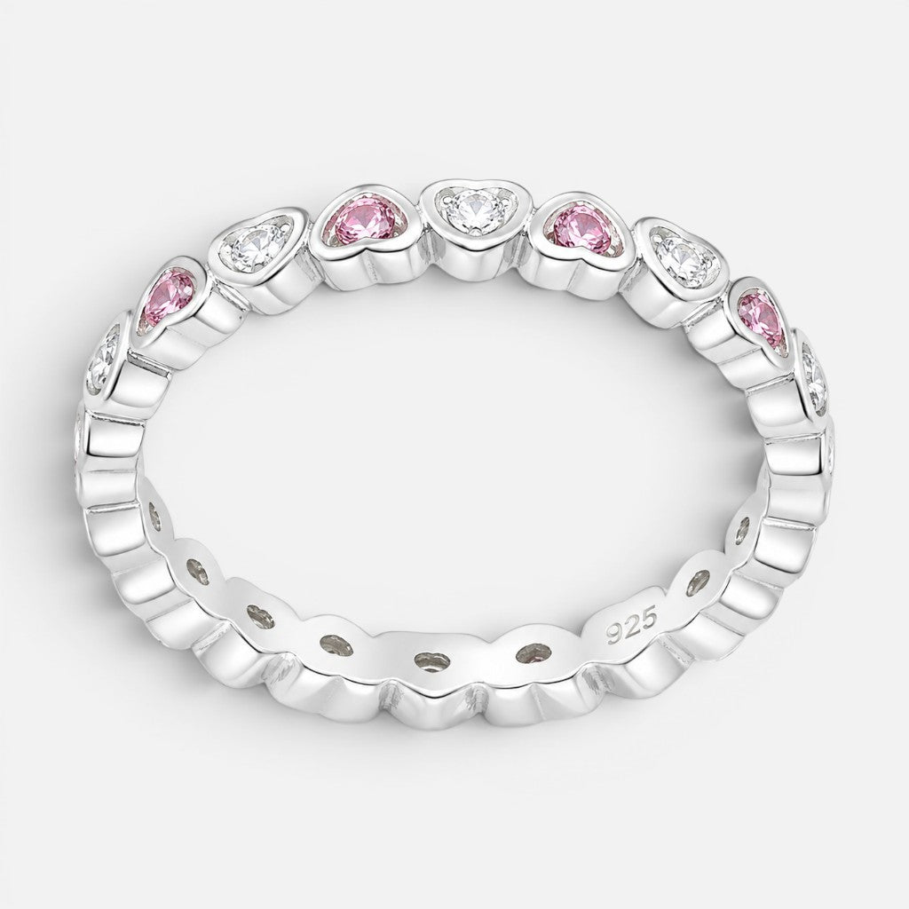 Anillo Cintillo Corazones Circones Rosa Francia