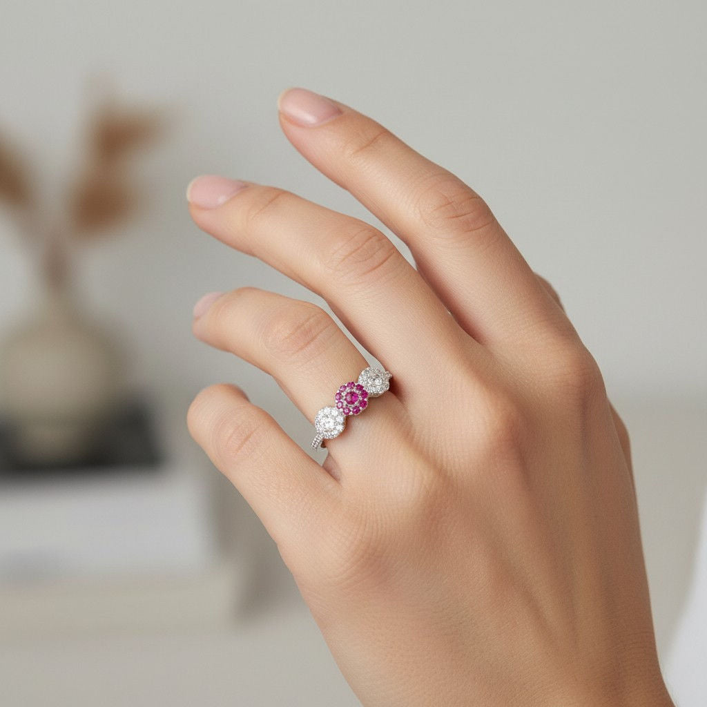 Anillo Flores Circones Rubí