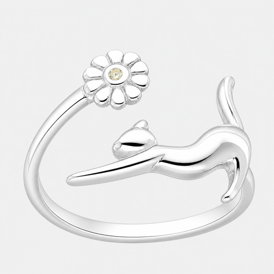 Anillo Ajustable Gatito Flor Circón
