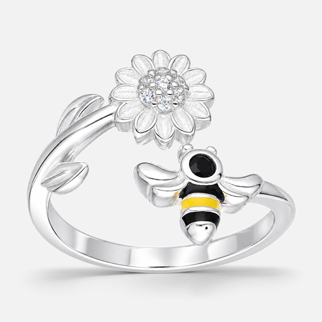 Anillo Ajustable Abeja Flor Margarita Esmaltada Circones