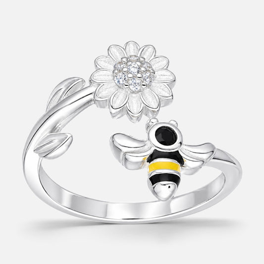 Anillo Ajustable Abeja Flor Margarita Esmaltada Circones