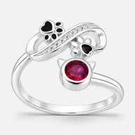 Anillo Ajustable Infinito Patitas Gatito Circón Rubí