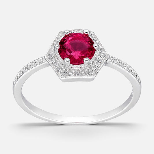 Anillo Hexágono Circón Rubí