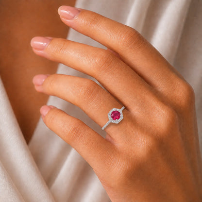 Anillo Hexágono Circón Rubí