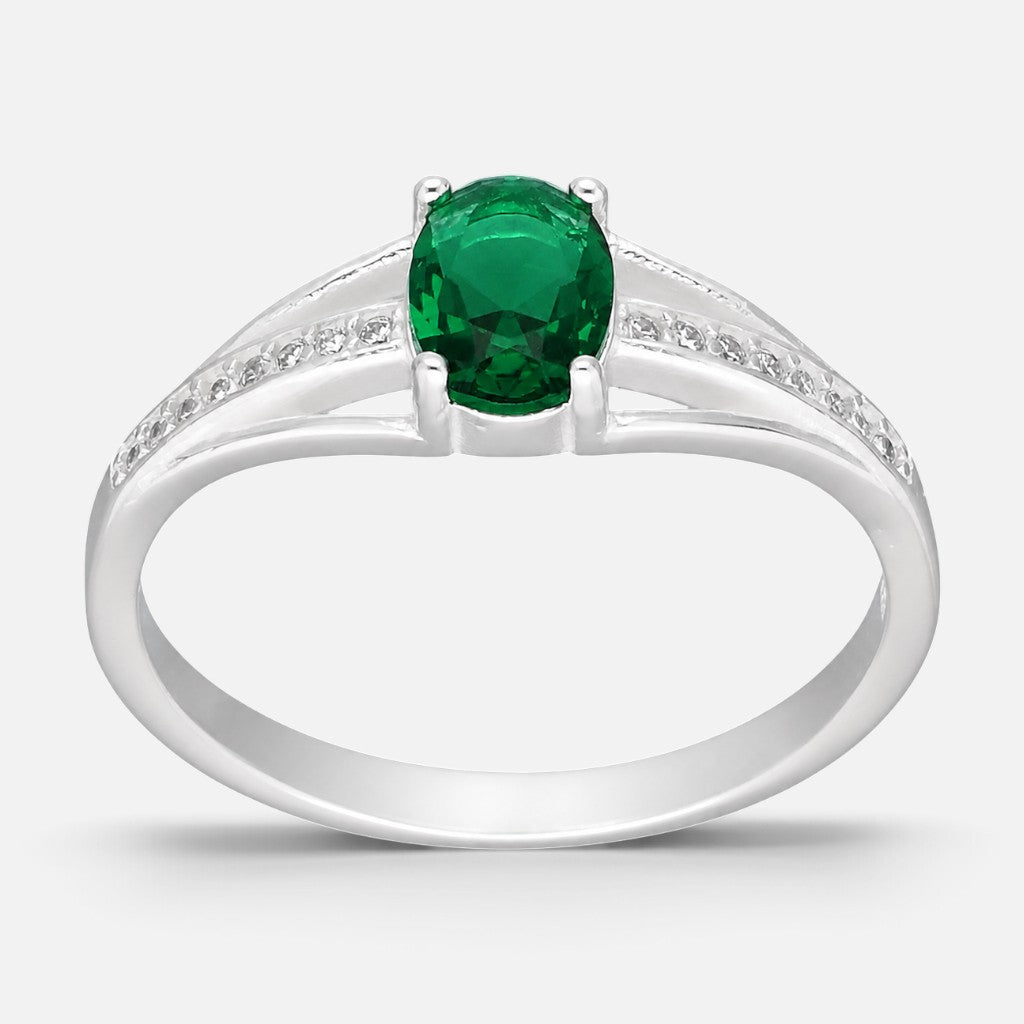 Anillo Solitario Ovalado Circón Esmeralda