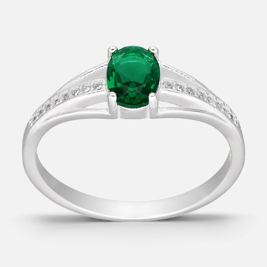 Anillo Solitario Ovalado Circón Esmeralda