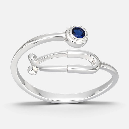 Anillo Ajustable Estetoscopio Circón Zafiro
