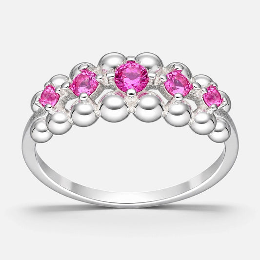 Anillo Cintillo Esferas Circones Fucsia
