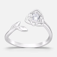 Anillo Ajustable Flor Hoja Circón