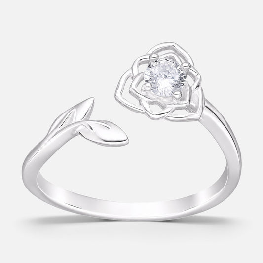 Anillo Ajustable Flor Hoja Circón