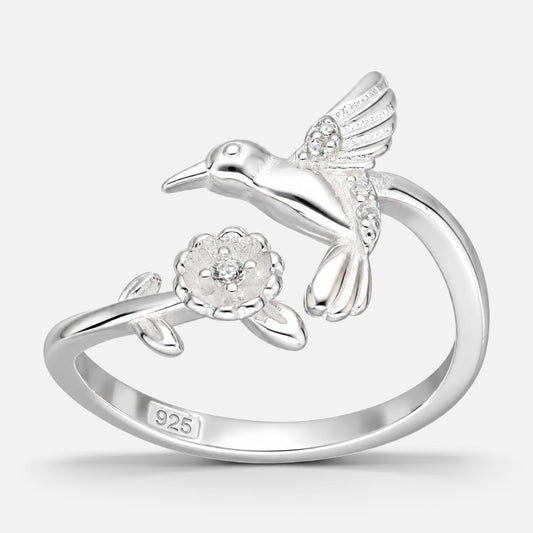 Anillo Ajustable Colibri Flor Circón