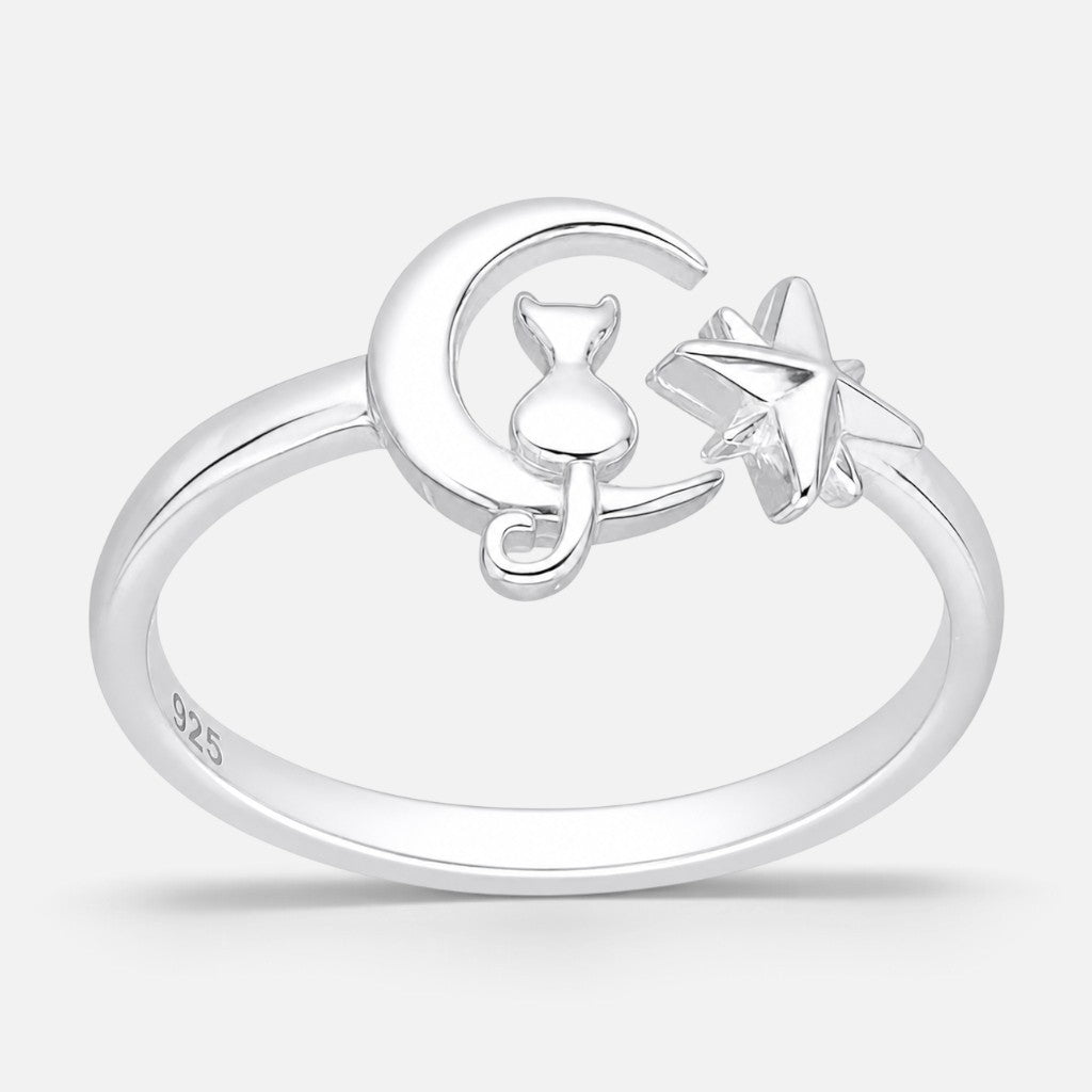 Anillo Ajustable Media Luna Gatito Estrella