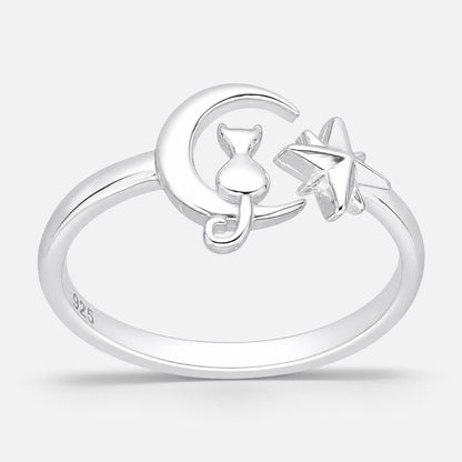Anillo Ajustable Media Luna Gatito Estrella