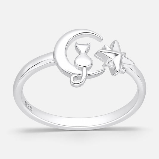 Anillo Ajustable Media Luna Gatito Estrella