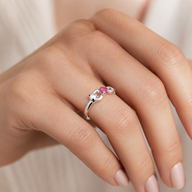 Anillo Osito Corazón Circón Rubí